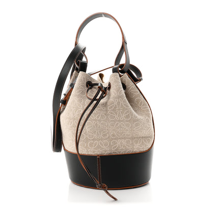 Loewe Calfskin Jacquard Linen Anagram Embroidered Balloon Bucket Bag Natural Black 1 of 9