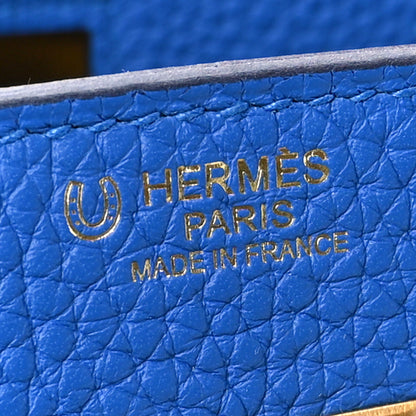 Hermes Togo Horseshoe Birkin 30 Bleu Zanzibar Jaune Ambre 6 of 11