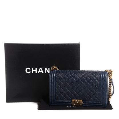 Chanel Caviar Quilted New Medium Boy Flap Dark Navy Blue 9 of 9