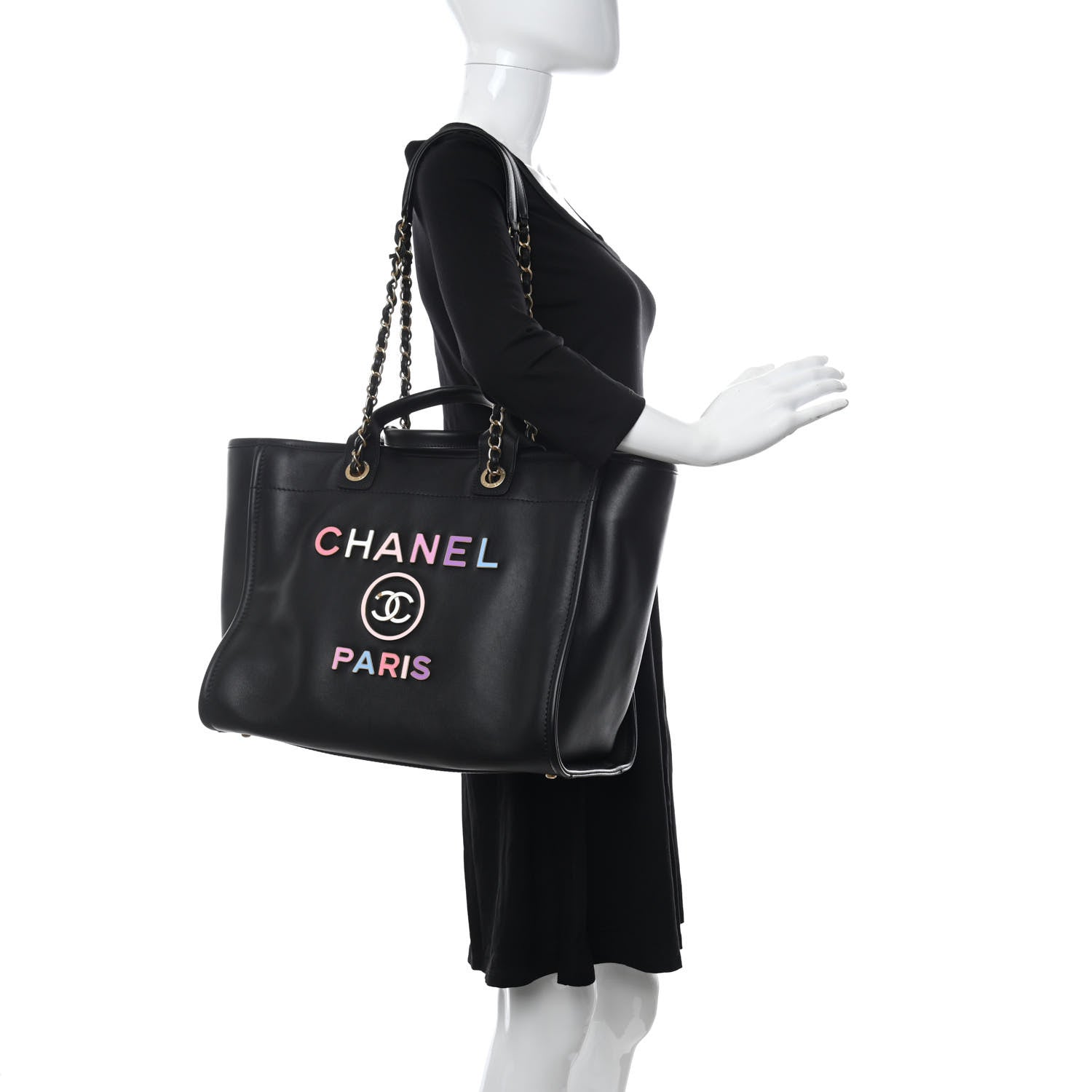 Chanel Calfskin Medium Deauville Tote Black Multicolor 2 of 12