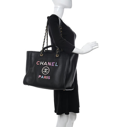 Chanel Calfskin Medium Deauville Tote Black Multicolor 2 of 12