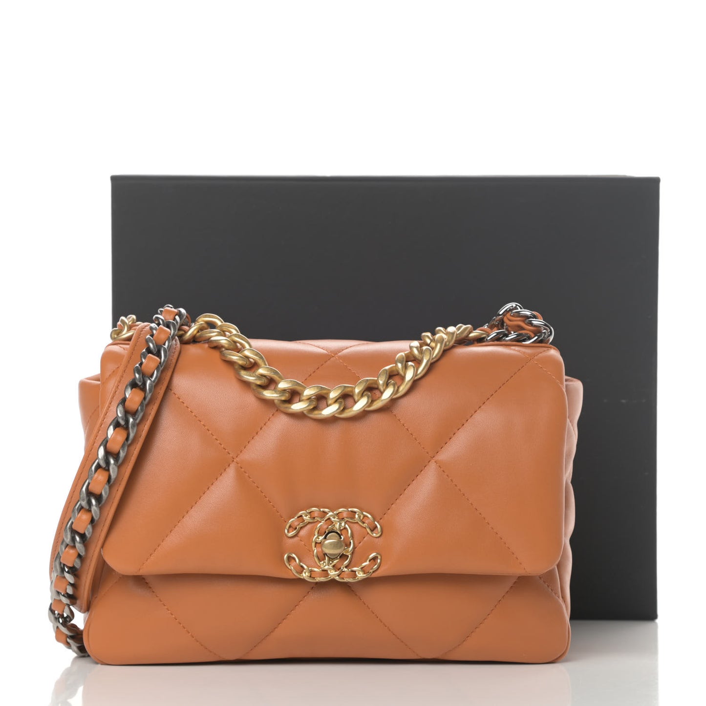 Lambskin Quilted Medium Chanel 19 Flap Light Brown