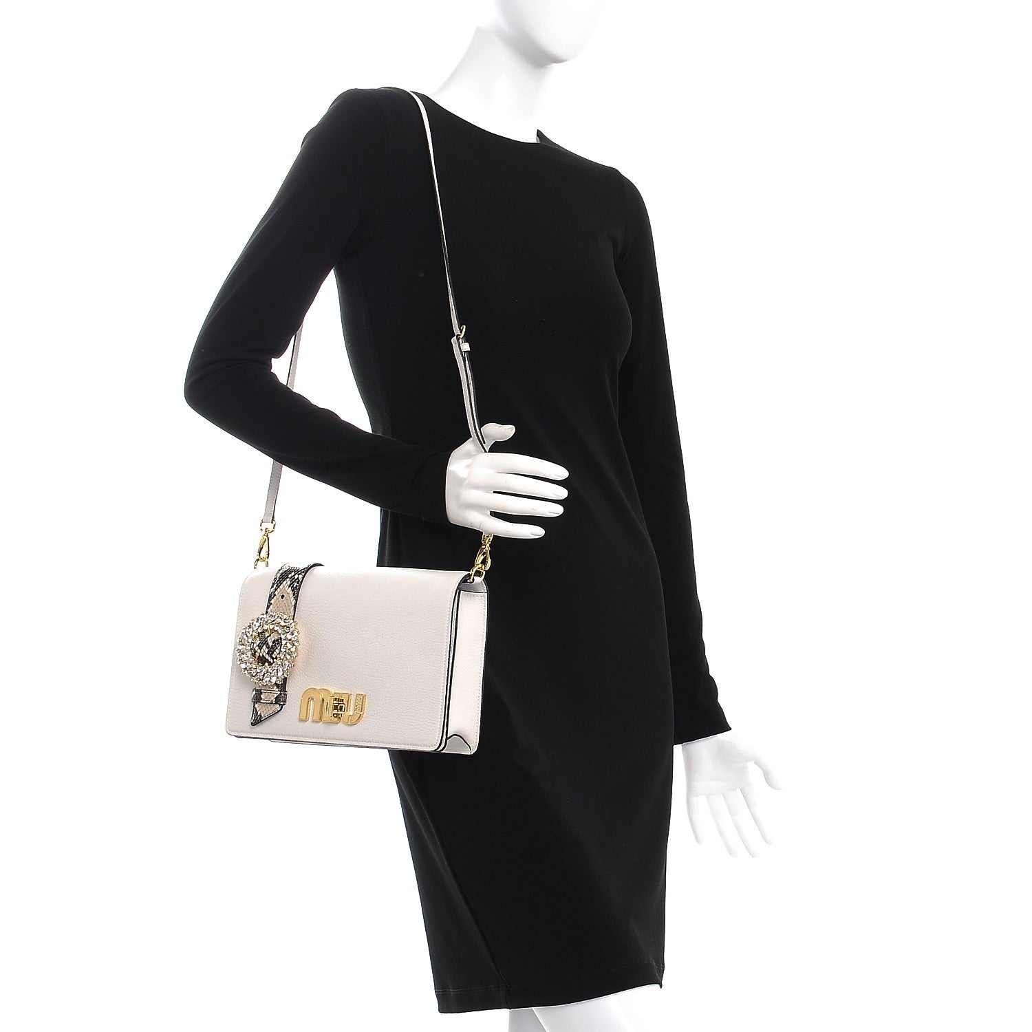 Miu Miu Goatskin Madras Ayers Crystal Embellished Shoulder Bag Bianco Rocci 2 of 6