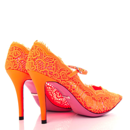 Gucci Lace Pizzo Venice Pumps 35.5 Orange Fluo 4 of 10