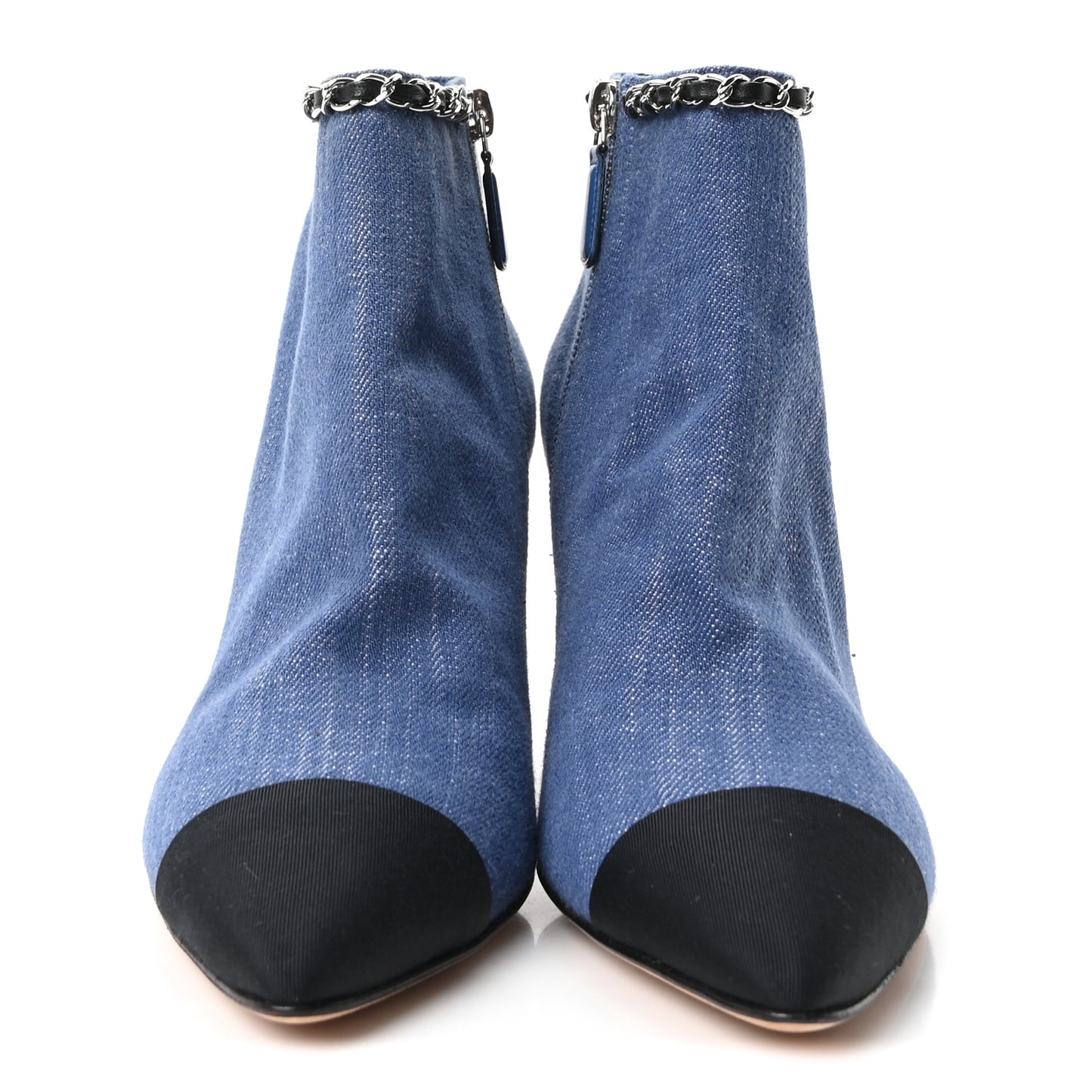 Denim Grosgrain Cap Toe Short Boots 38 Blue