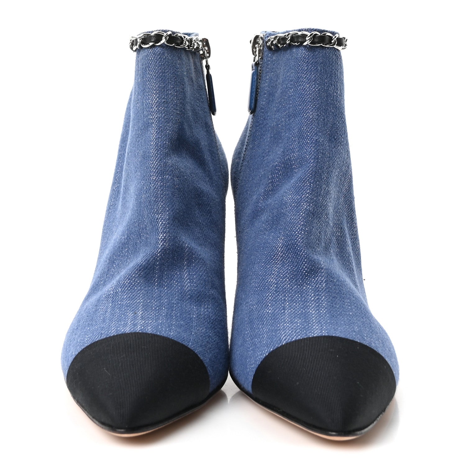 Chanel Denim Grosgrain Cap Toe Short Boots 38 Blue 3 of 10