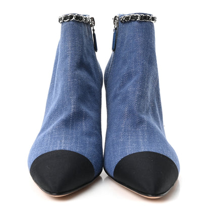 Chanel Denim Grosgrain Cap Toe Short Boots 38 Blue 3 of 10