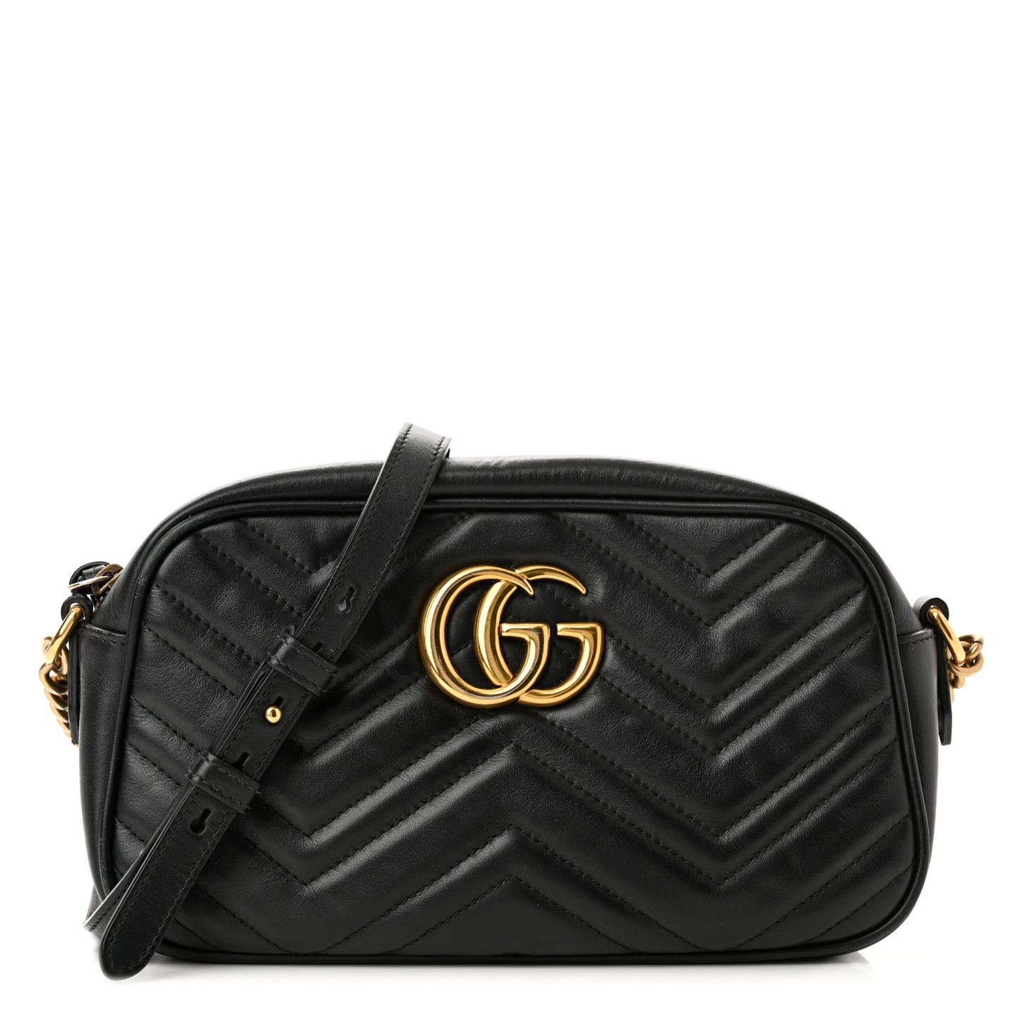 Calfskin Matelasse Small GG Marmont Chain Shoulder Bag Black