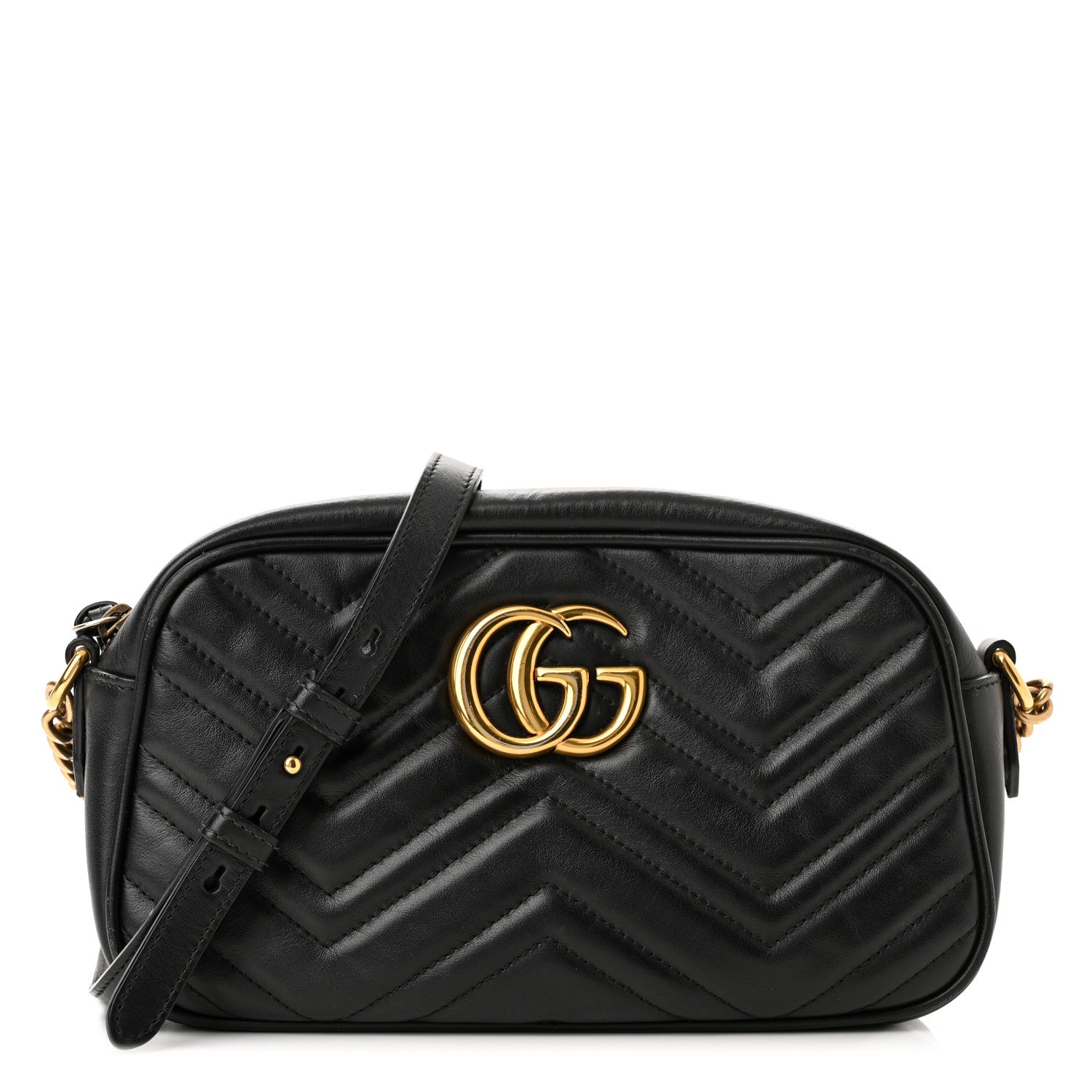 Gucci Calfskin Matelasse Small GG Marmont Chain Shoulder Bag Black 1 of 12