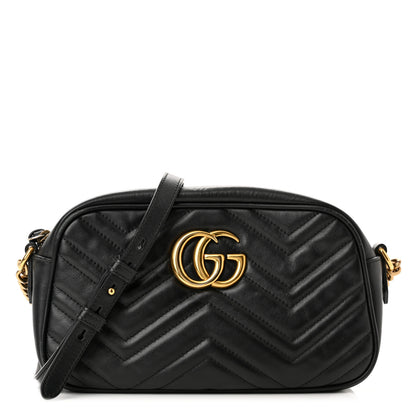 Gucci Calfskin Matelasse Small GG Marmont Chain Shoulder Bag Black 1 of 12