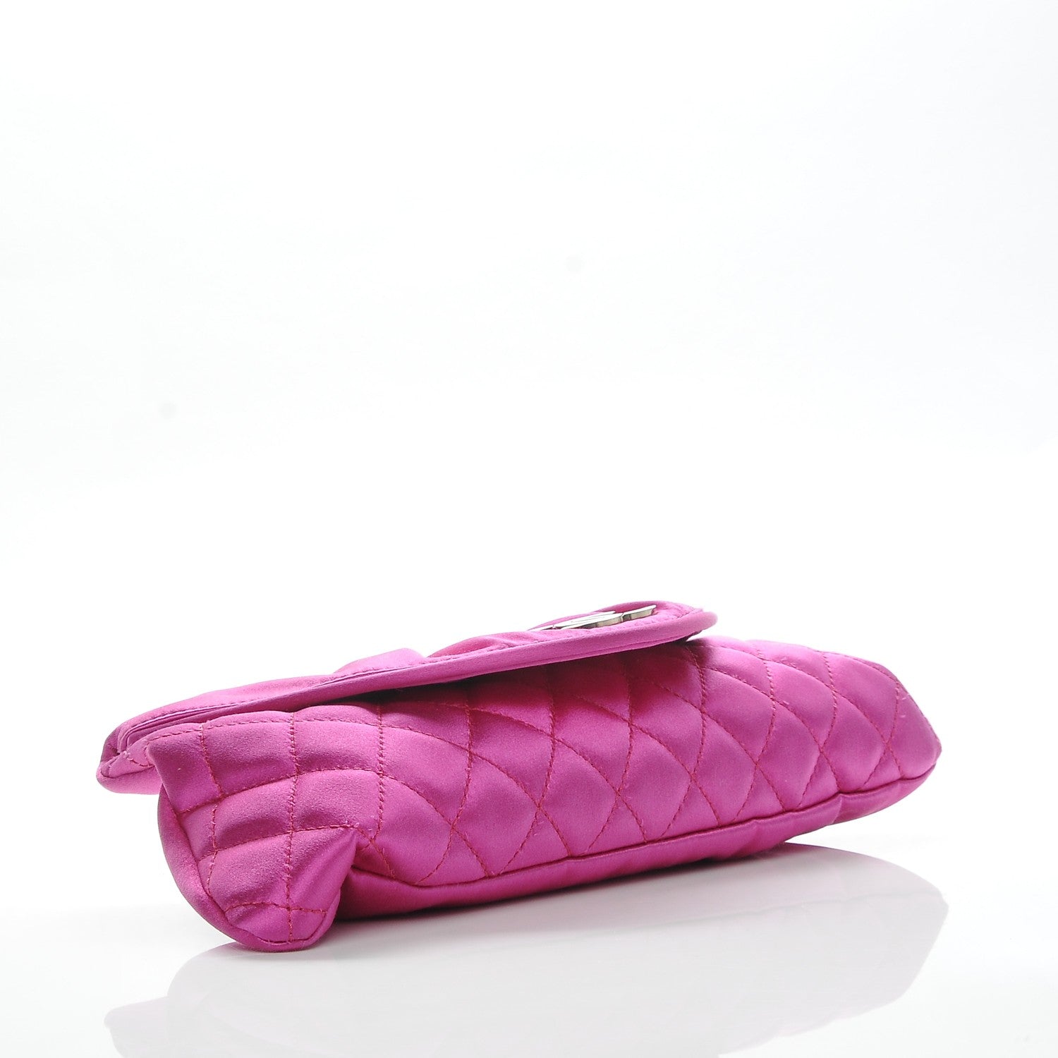 Chanel Satin Quilted Flap Clutch Fuchsia 4 of 8