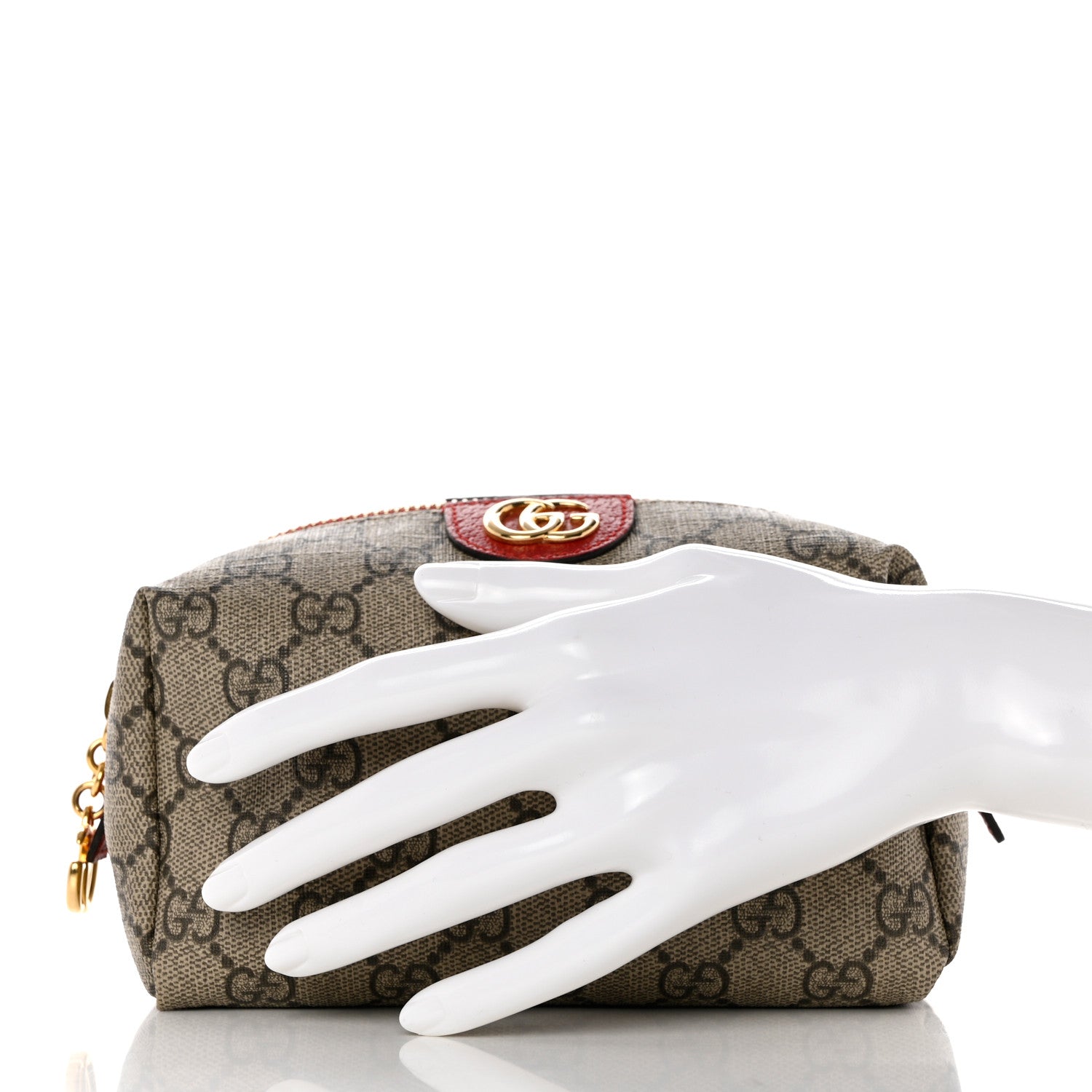 Gucci Soft GG Supreme Monogram Calfskin Medium Ophidia Cosmetic Case Beige Ebony Hibiscus Red 2 of 7