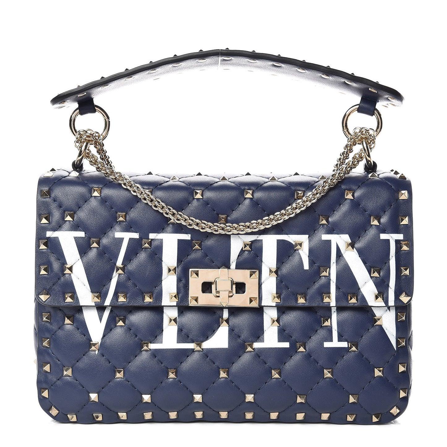 Nappa VLTN Print Medium Rockstud Spike Shoulder Bag Pure Blue White