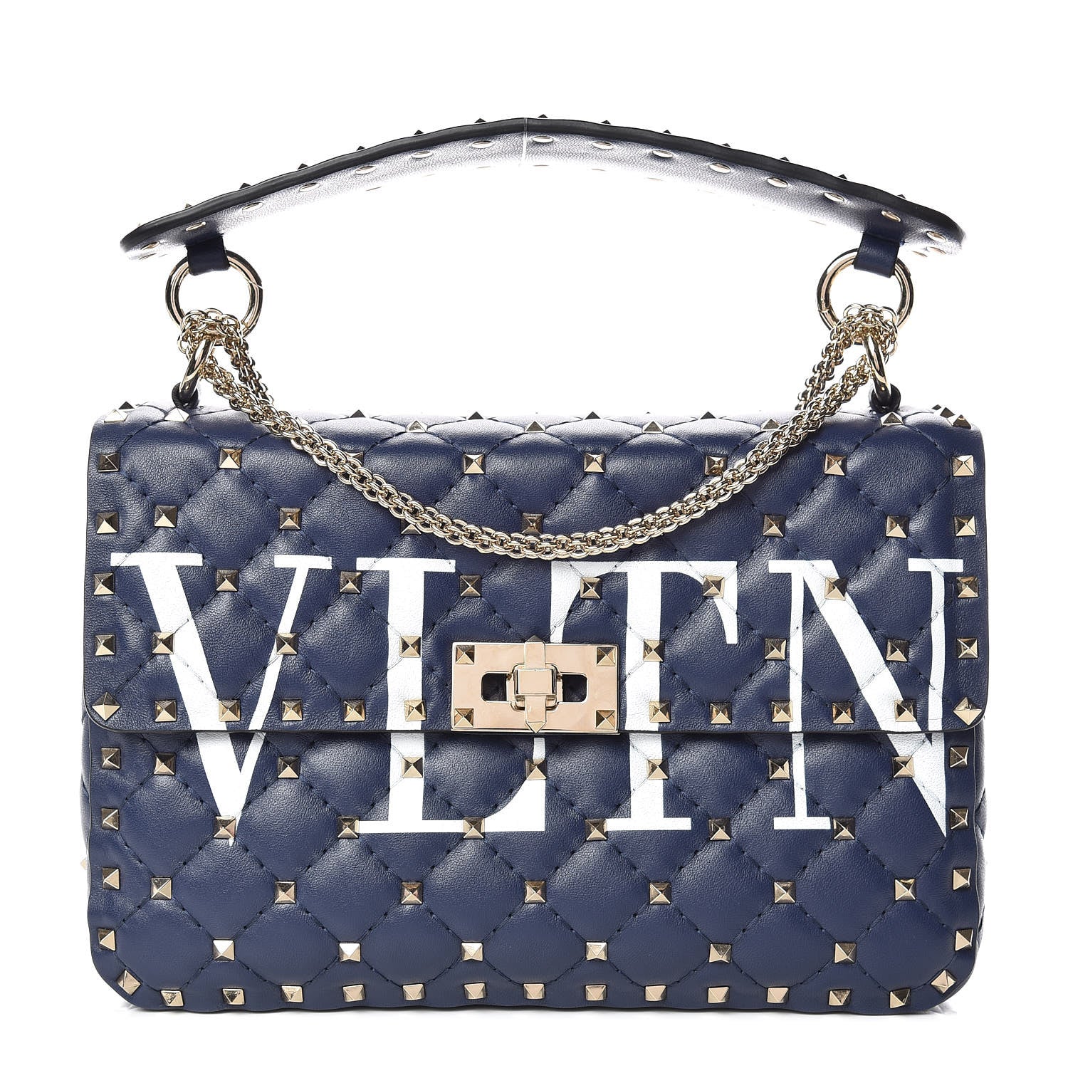 Valentino Garavani Nappa VLTN Print Medium Rockstud Spike Shoulder Bag Pure Blue White 1 of 8