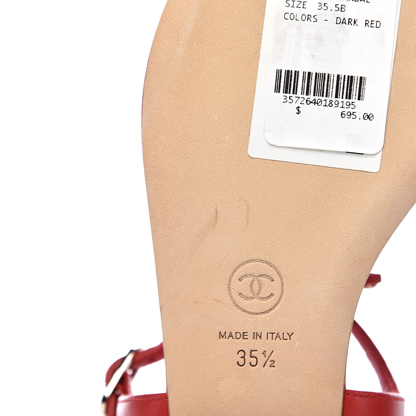 Lambskin Chain CC Logo Thong Sandals 35.5 Red