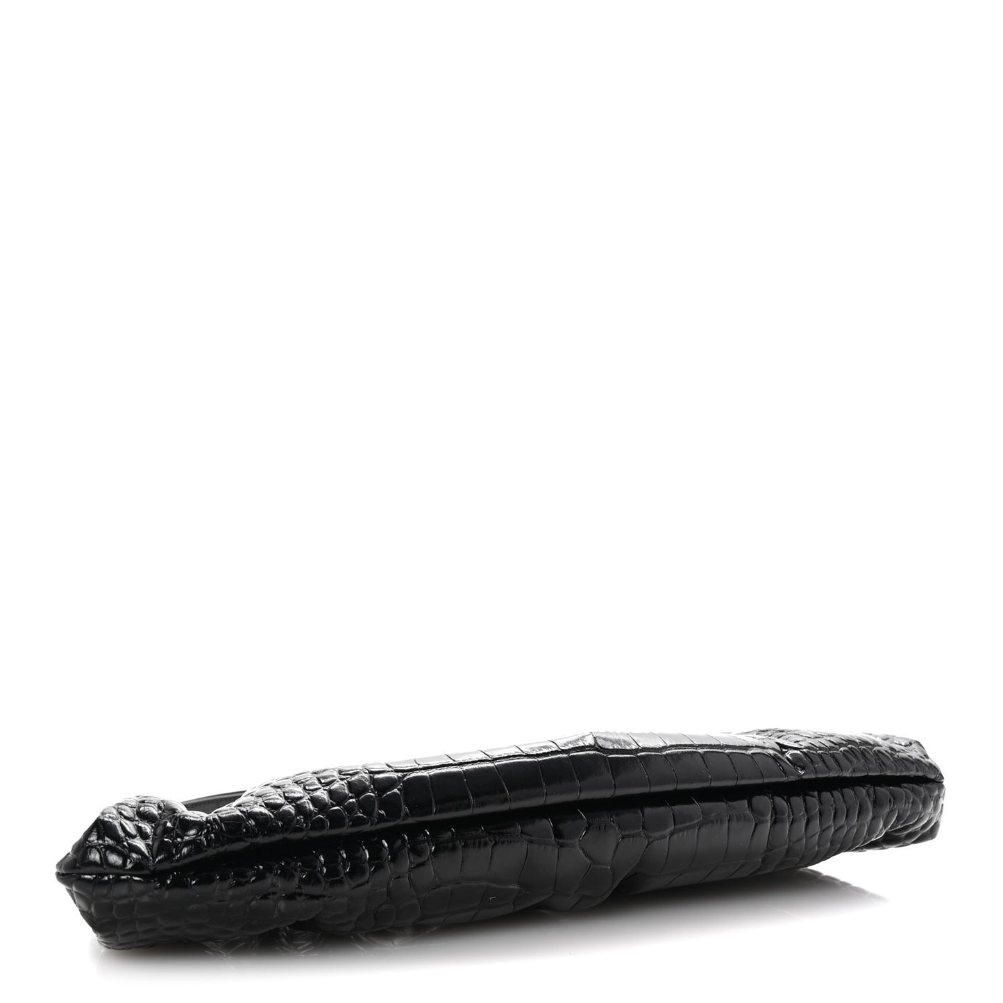 Shiny Supple Calfskin Logo Crocodile Embossed XL Cloud Clutch Black White