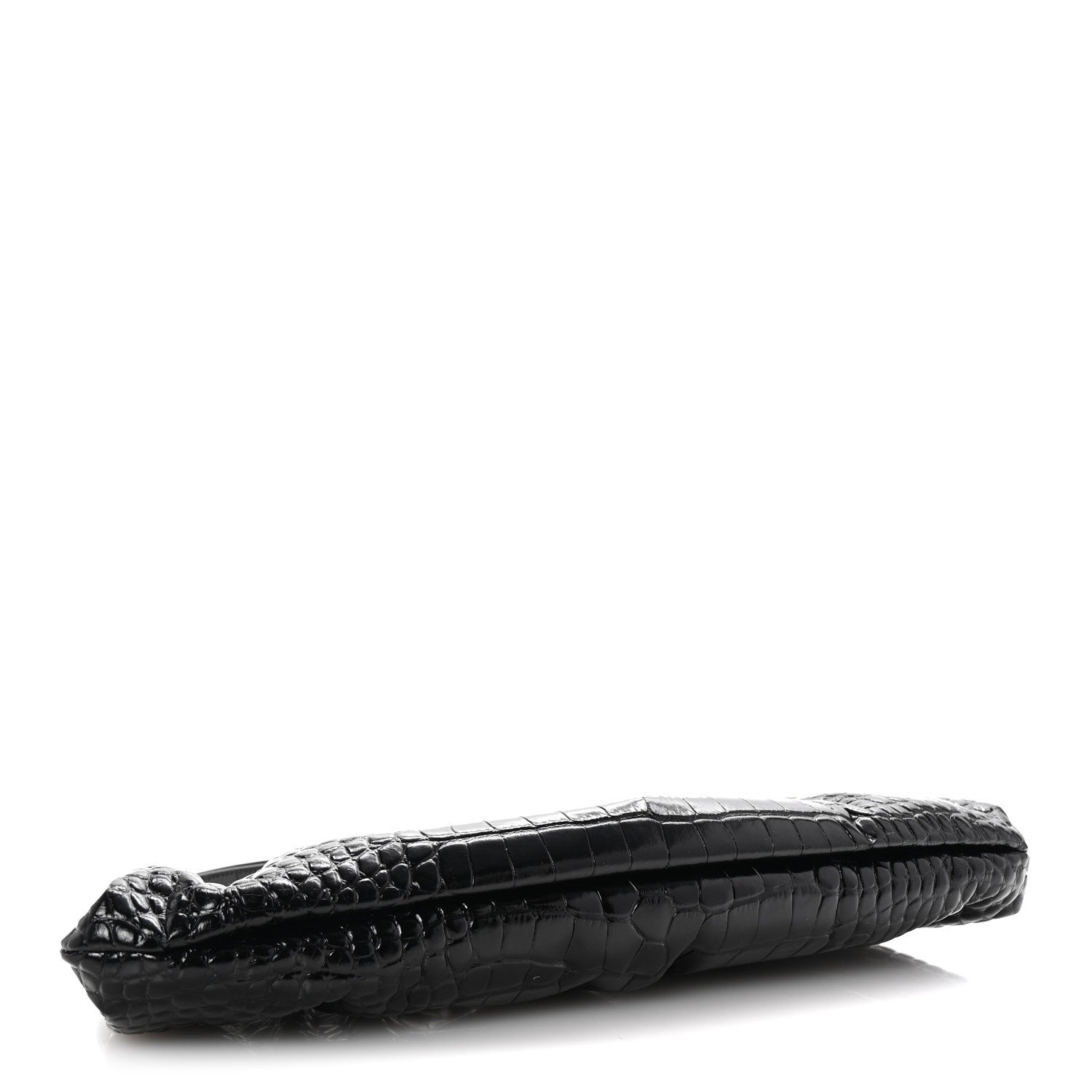 Balenciaga Shiny Supple Calfskin Logo Crocodile Embossed XL Cloud Clutch Black White 4 of 10