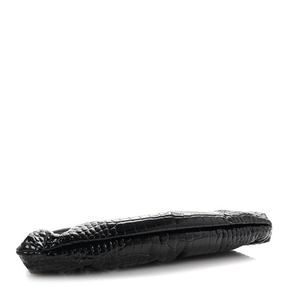 Balenciaga Shiny Supple Calfskin Logo Crocodile Embossed XL Cloud Clutch Black White 4 of 10
