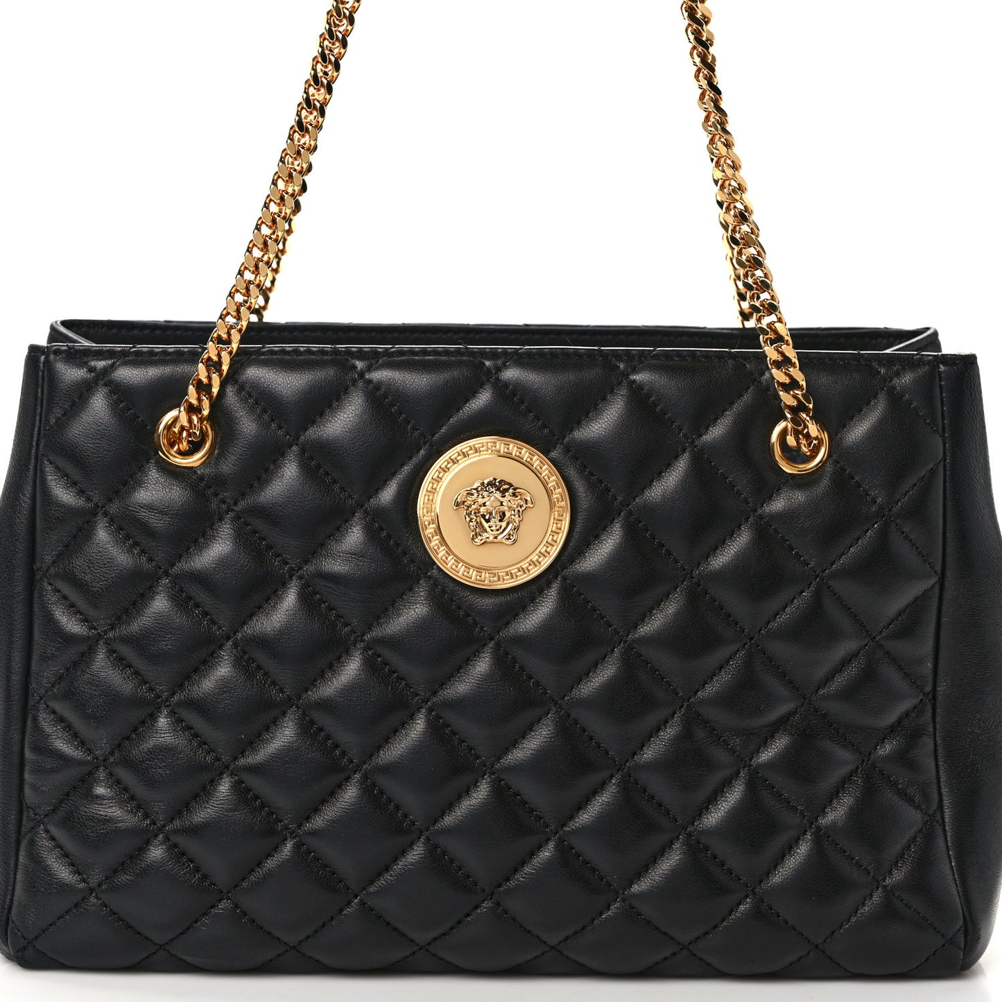 Nappa Quilted Medusa Chain Shoulder Bag Black
