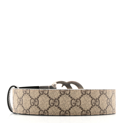 Gucci GG Supreme Monogram Plutone Calfskin Palladium Double G Reversible 37mm Belt 90 36 Beige Ebony Black 2 of 6