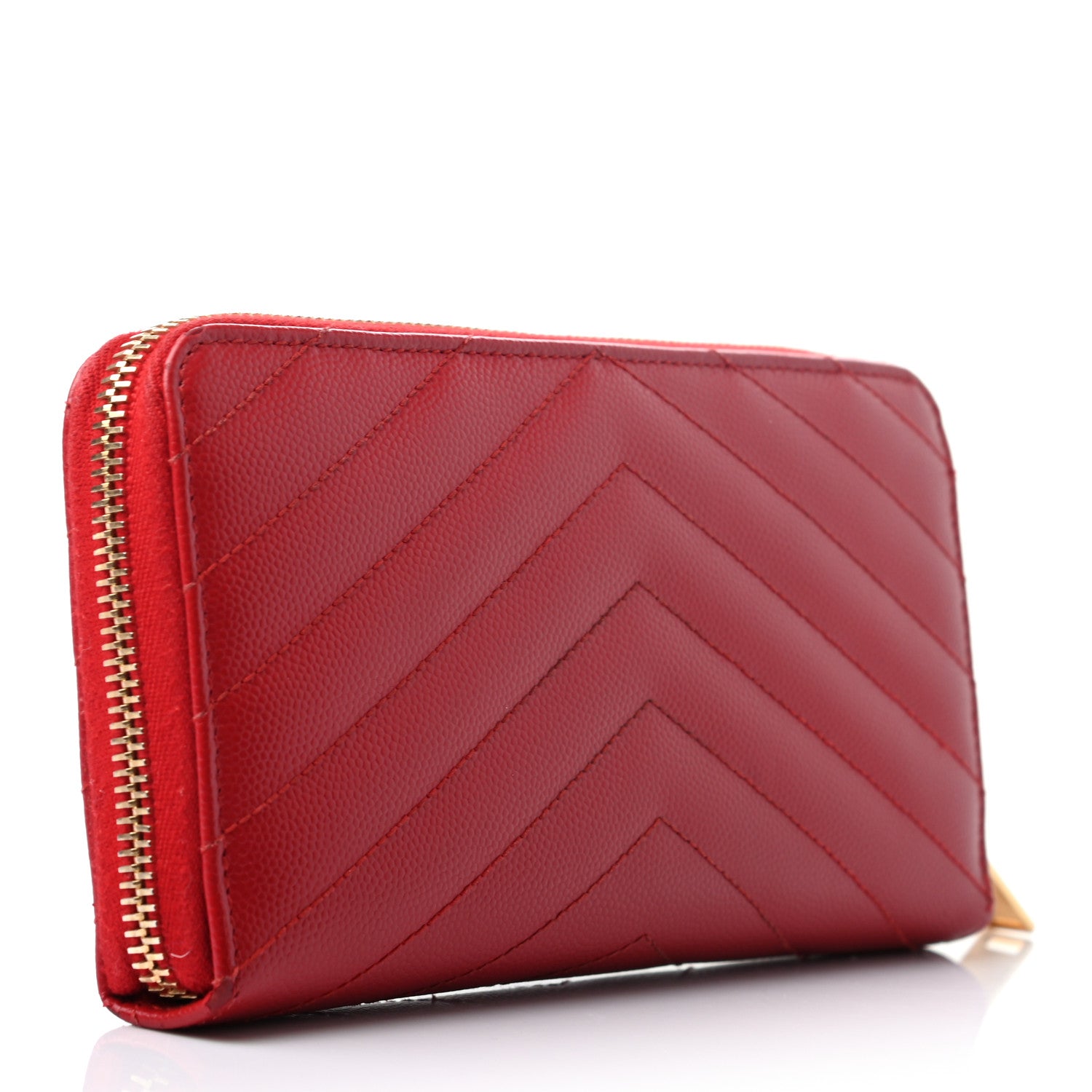 Saint Laurent Grain De Poudre Matelasse Chevron Monogram Zip Around Wallet Red 3 of 6