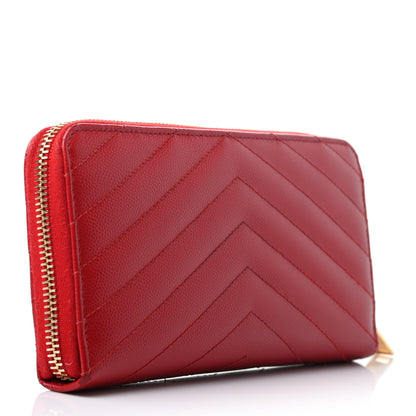 Saint Laurent Grain De Poudre Matelasse Chevron Monogram Zip Around Wallet Red 3 of 6
