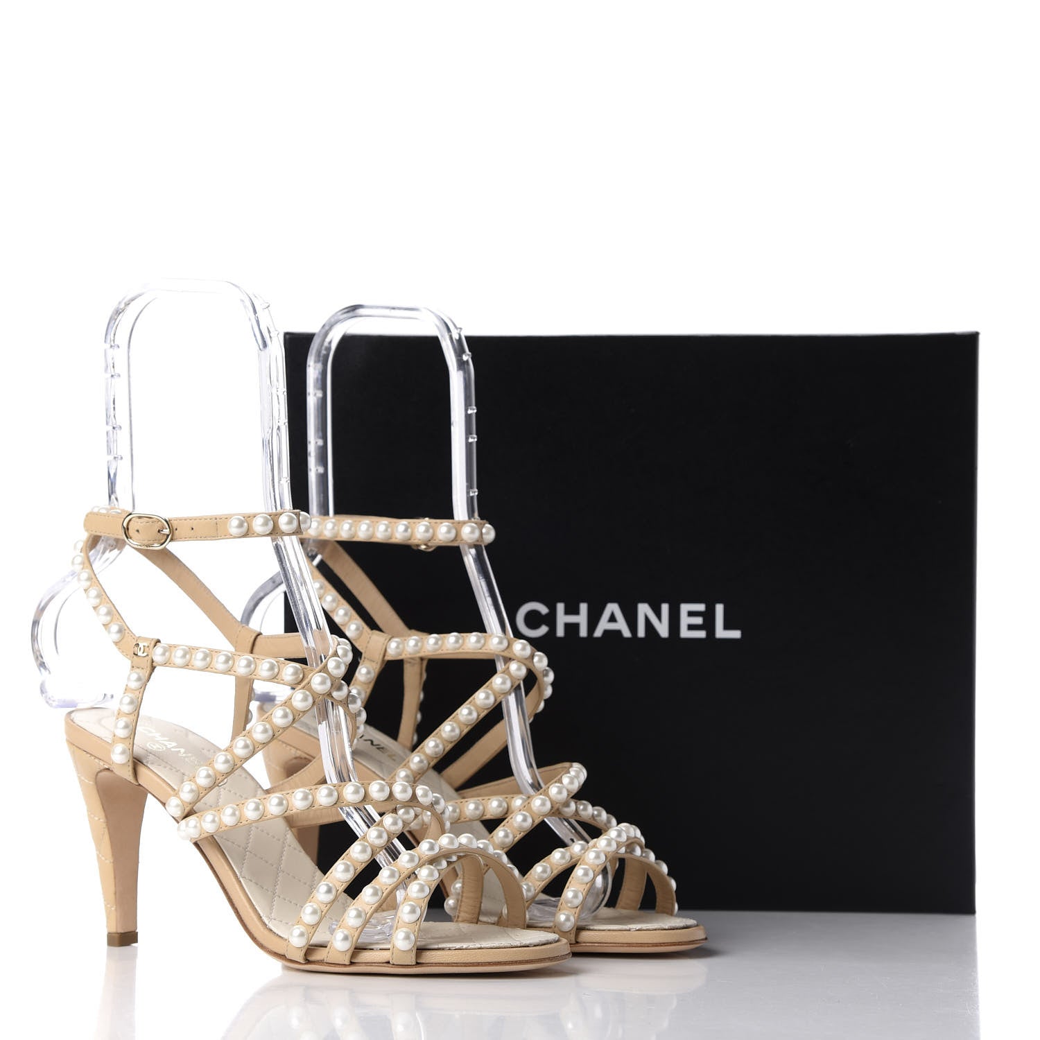 Chanel Goatskin Quilted Pearl Sandals 38 Beige 11 of 11