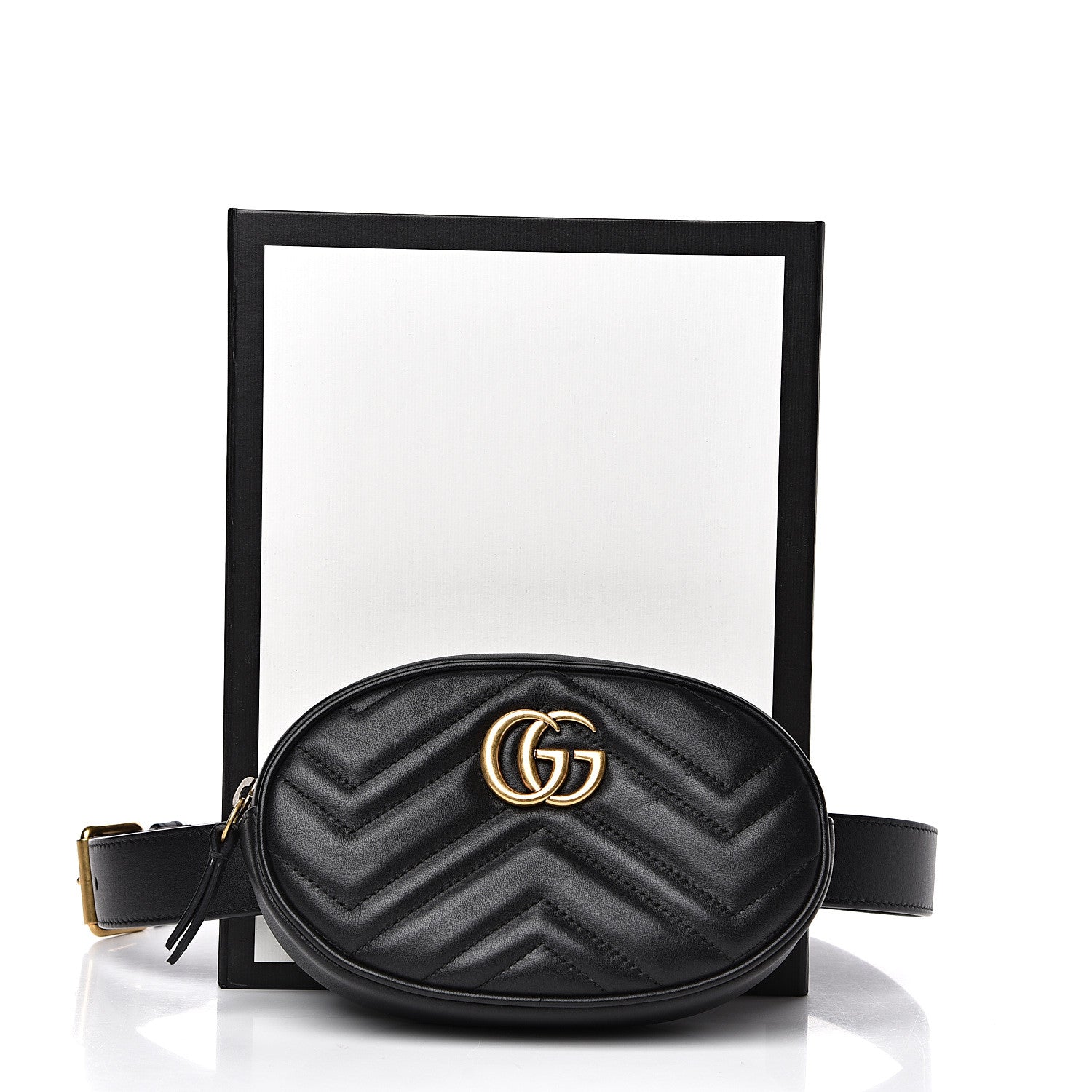 Gucci Calfskin Matelasse GG Marmont Belt Bag 85 34 Black 11 of 11
