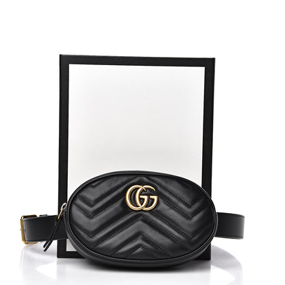 Gucci Calfskin Matelasse GG Marmont Belt Bag 85 34 Black 11 of 11