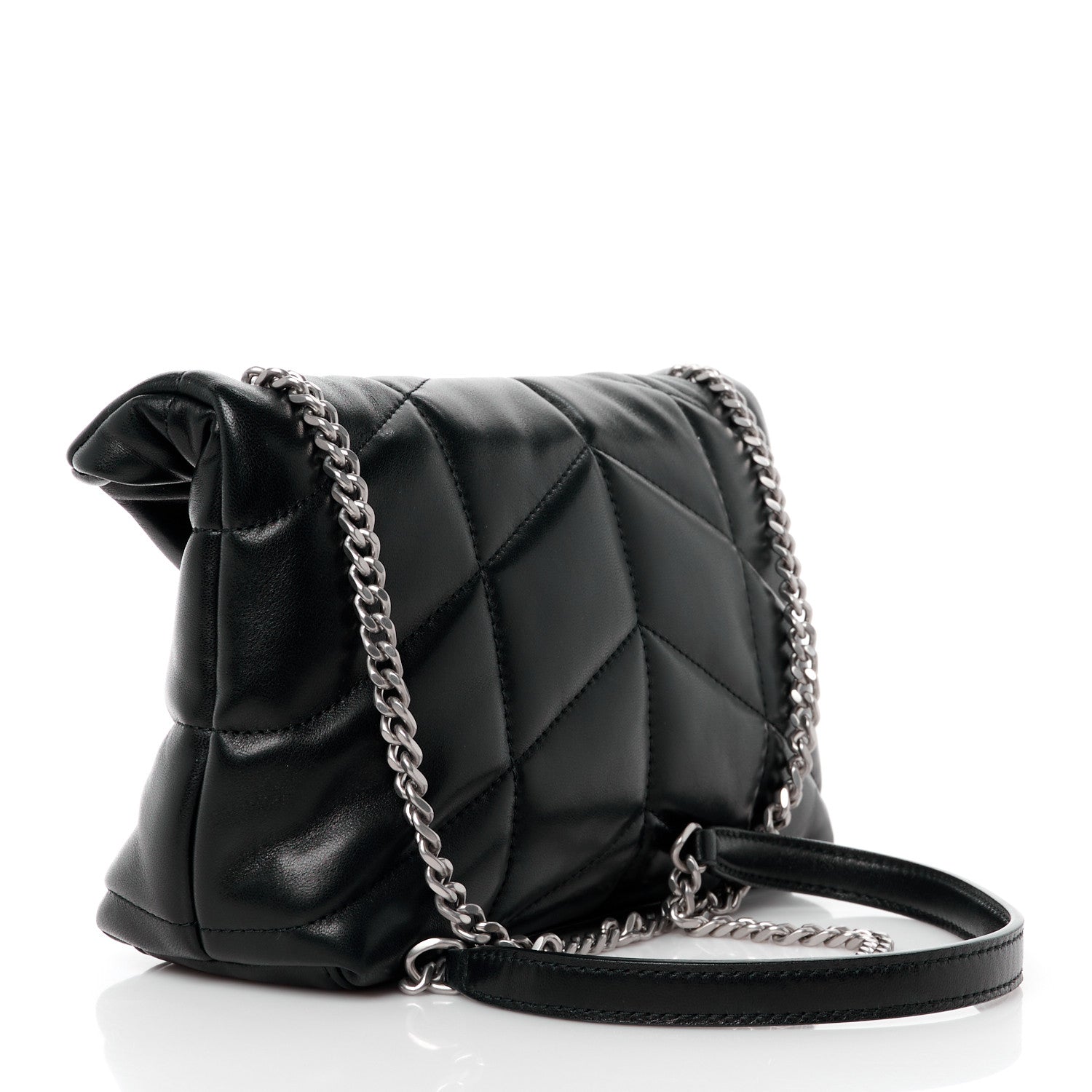 Saint Laurent Lambskin Quilted Toy Loulou Puffer Monogram Chain Satchel Black 3 of 12