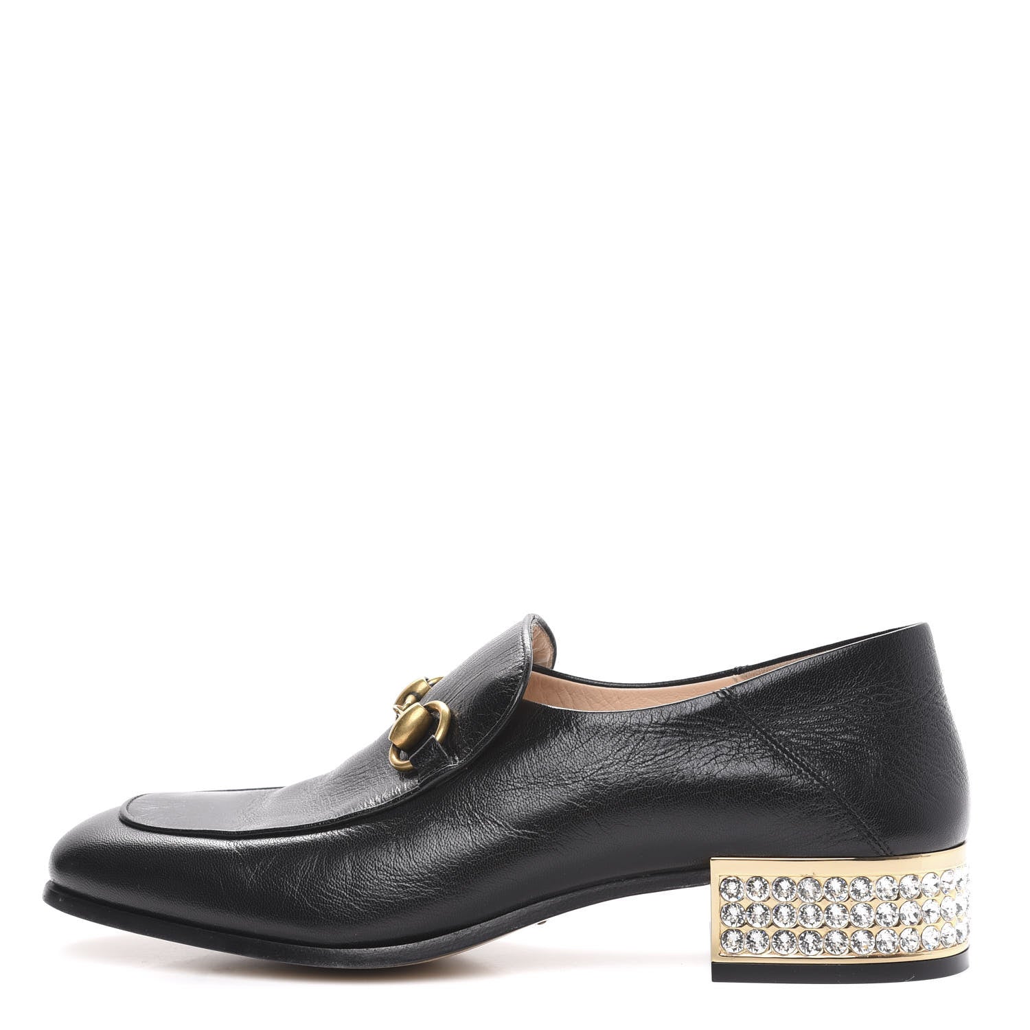 Gucci Goatskin Crystal Womens Horsebit Loafers 38 Black 1 of 10