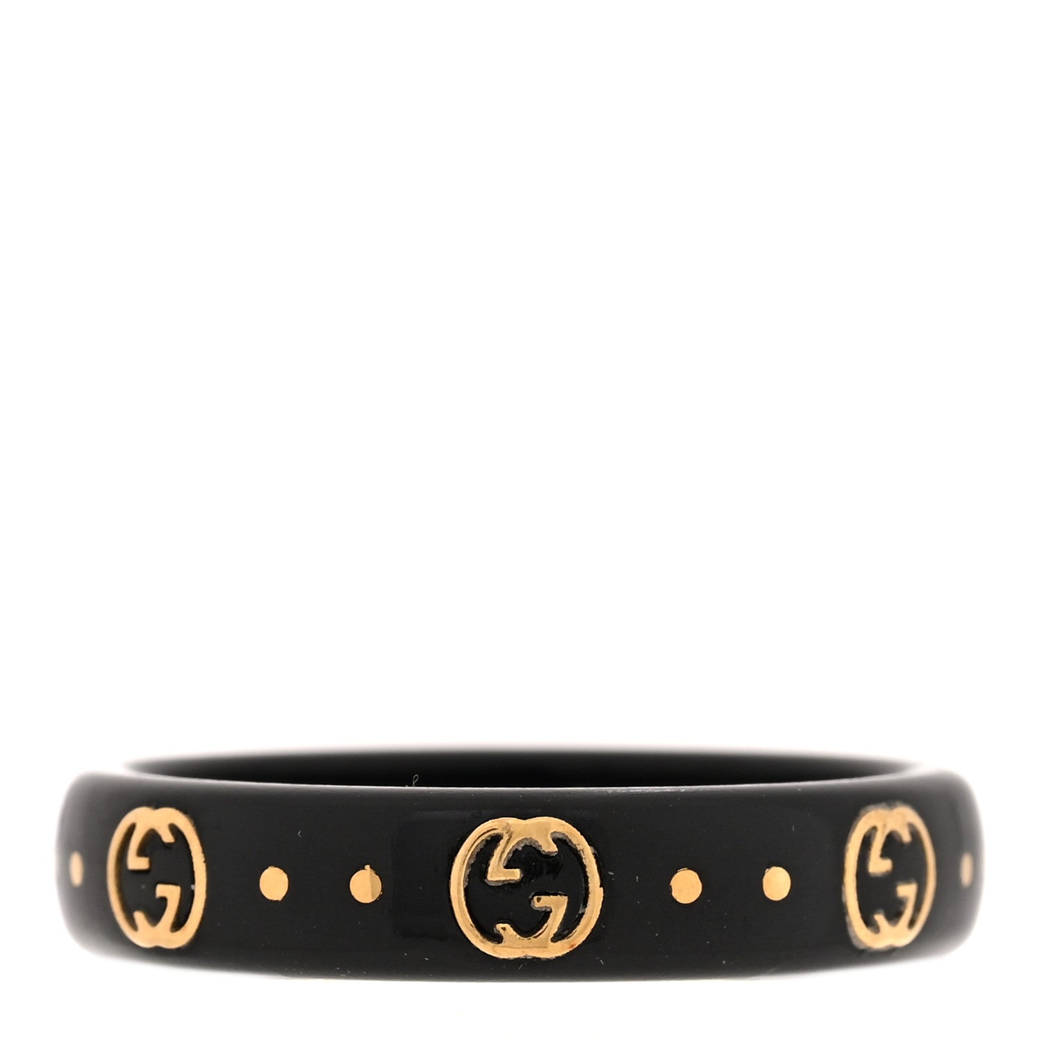 Gucci 18K Yellow Gold Synthetic Corundum Icon Ring 51 5.75 Black 1 of 5