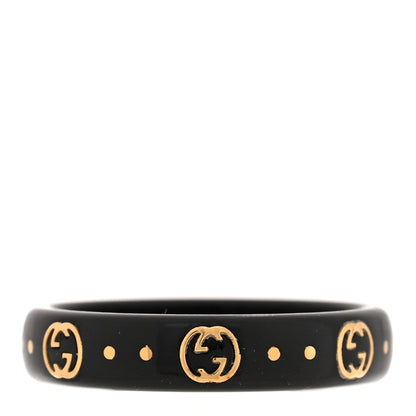 Gucci 18K Yellow Gold Synthetic Corundum Icon Ring 51 5.75 Black 1 of 5