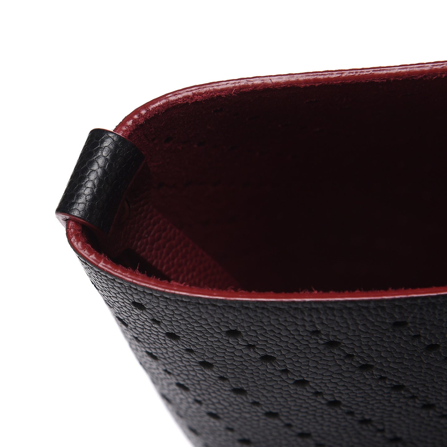 Perforated Grained Calfskin Large Shopping Tote Black