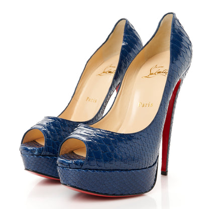 Christian Louboutin Snakeskin Lady Peep 150 Pumps 38.5 Navy 3 of 8