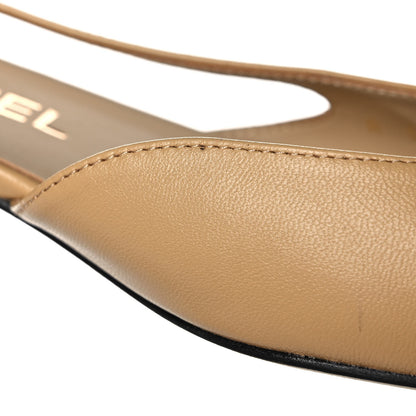Chanel Lambskin Grosgrain Cap Toe CC Slingback Sandals 37.5 Beige Black 9 of 11