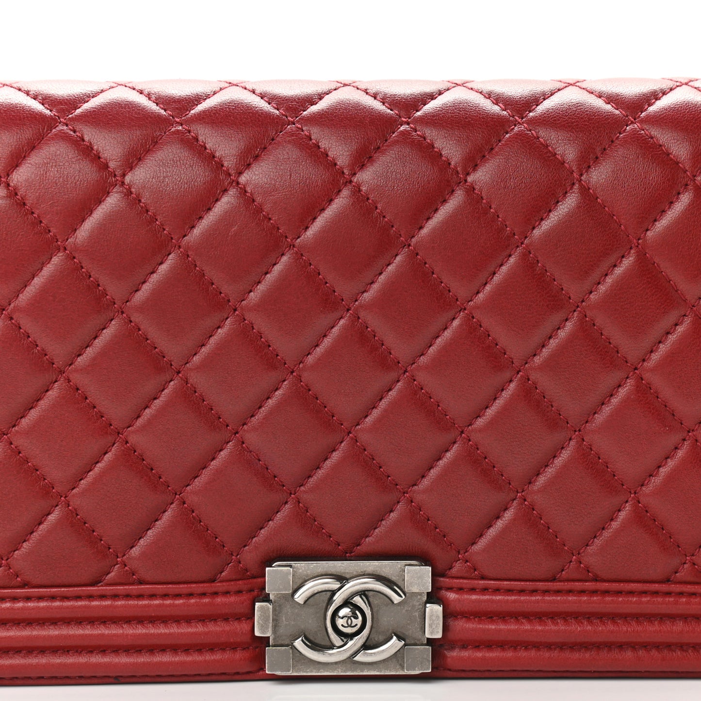 Lambskin Quilted Boy Flap Clutch Red