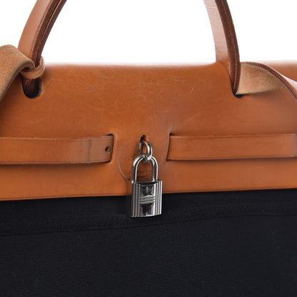 Hermes Toile Vache Calfskin Herbag 30 PM Black Natural 9 of 10