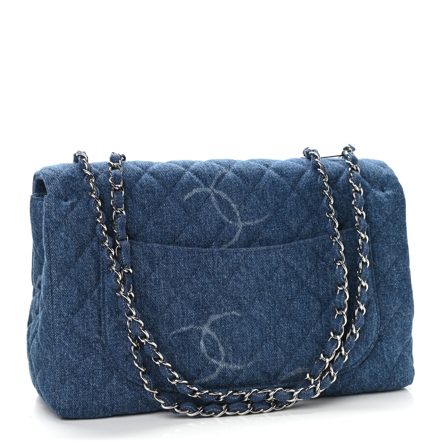 Denim Quilted CC Print Jumbo Single Flap Blue