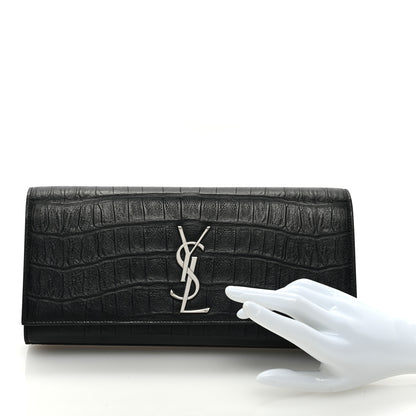 Saint Laurent Calfskin Crocodile Embossed Classic Monogram Cassandre Clutch Black 2 of 8