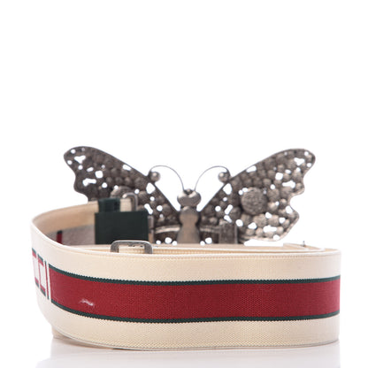 Gucci Jacquard Crystal Stripe Butterfly Belt 80 32 White 3 of 6