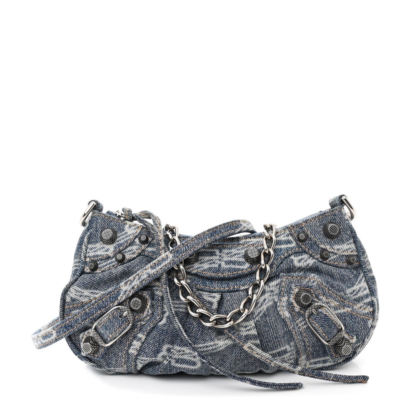 Bleached Denim BB Monogram Le Cagole Mini Purse With Chain Blue