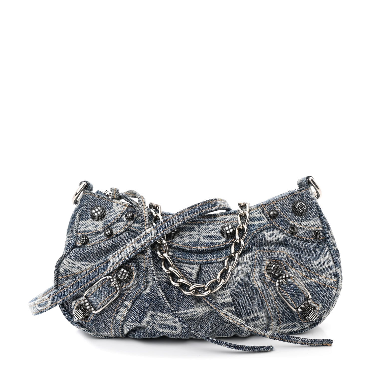 Balenciaga Bleached Denim BB Monogram Le Cagole Mini Purse With Chain Blue 1 of 11