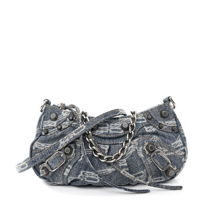 Balenciaga Bleached Denim BB Monogram Le Cagole Mini Purse With Chain Blue 1 of 11