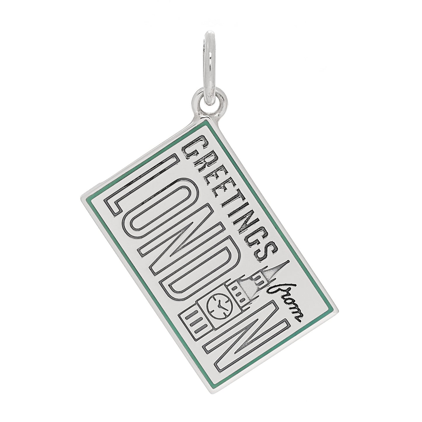 Sterling Silver Enamel London Postcard Charm Blue