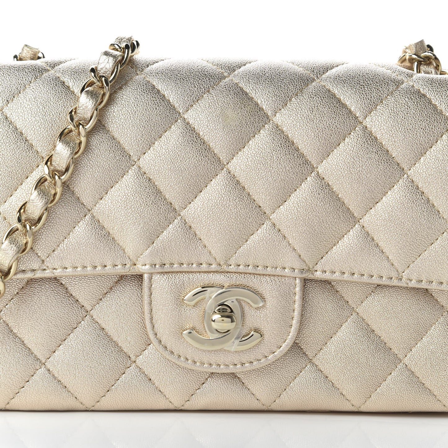 Metallic Lambskin Quilted Mini Rectangular Flap Gold