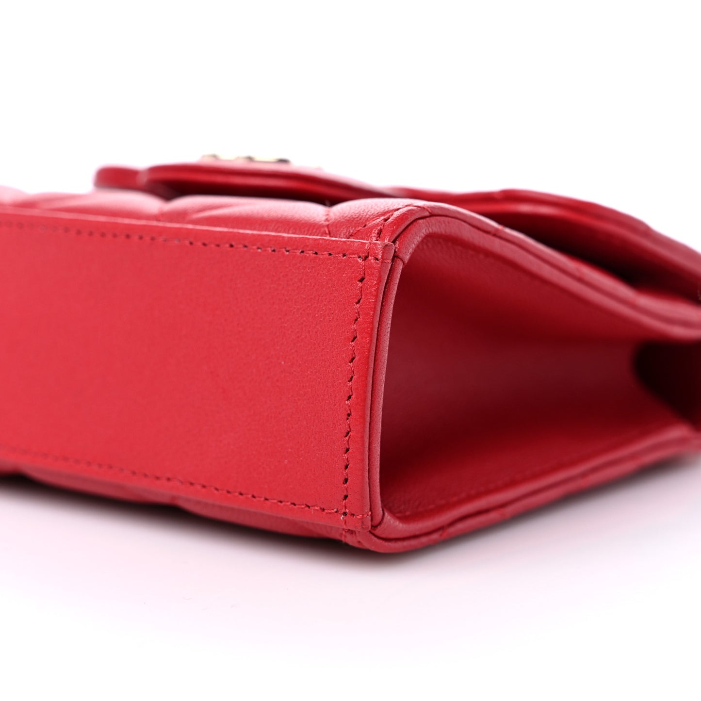 Lambskin Quilted Top Handle Flap Clutch With Chain Red