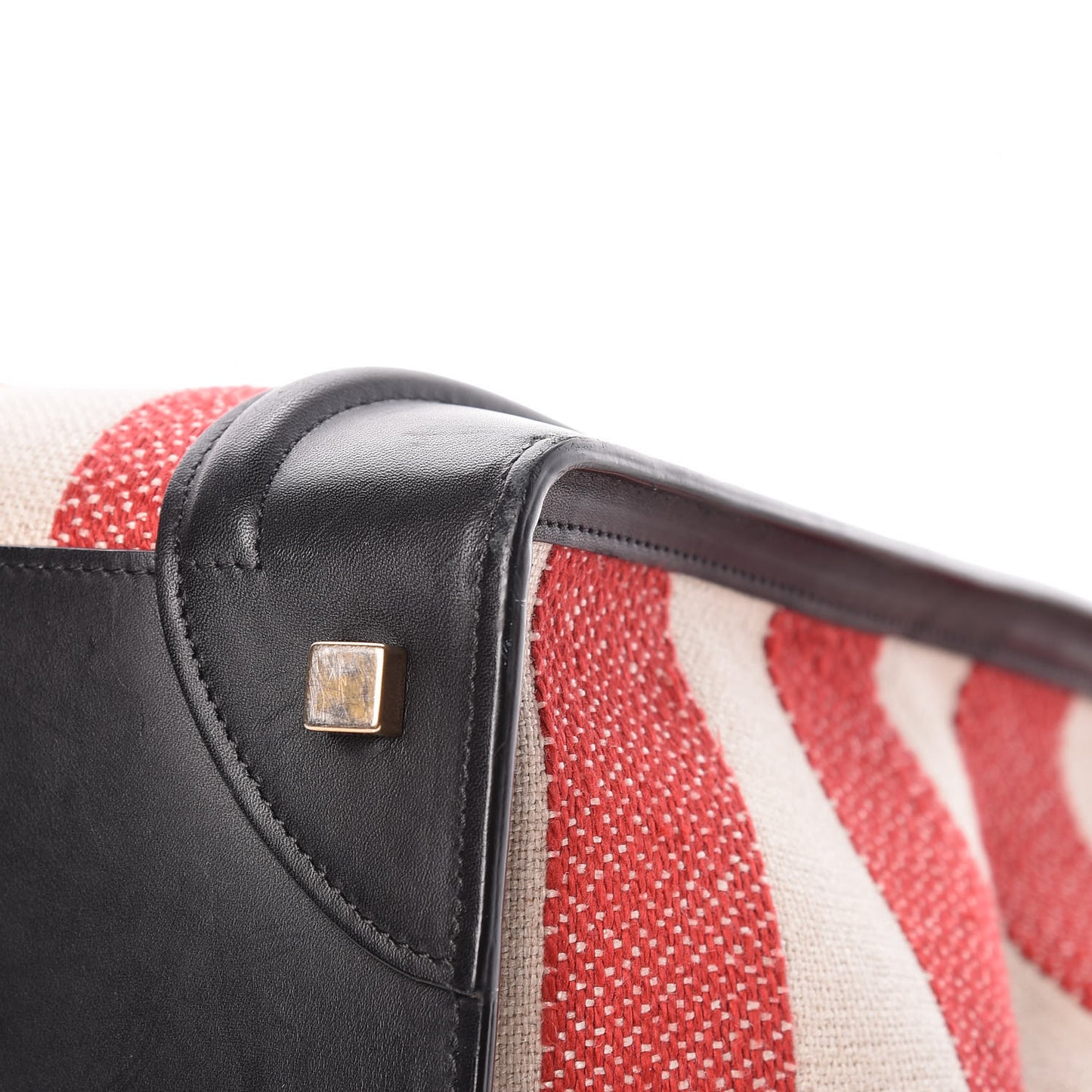 Smooth Calfskin Canvas Bi-Color Striped Mini Luggage Red