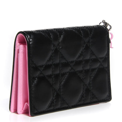 Christian Dior Lambskin Cannage Bi-Color Small Lady Dior Flap Card Holder Black Pink 3 of 9