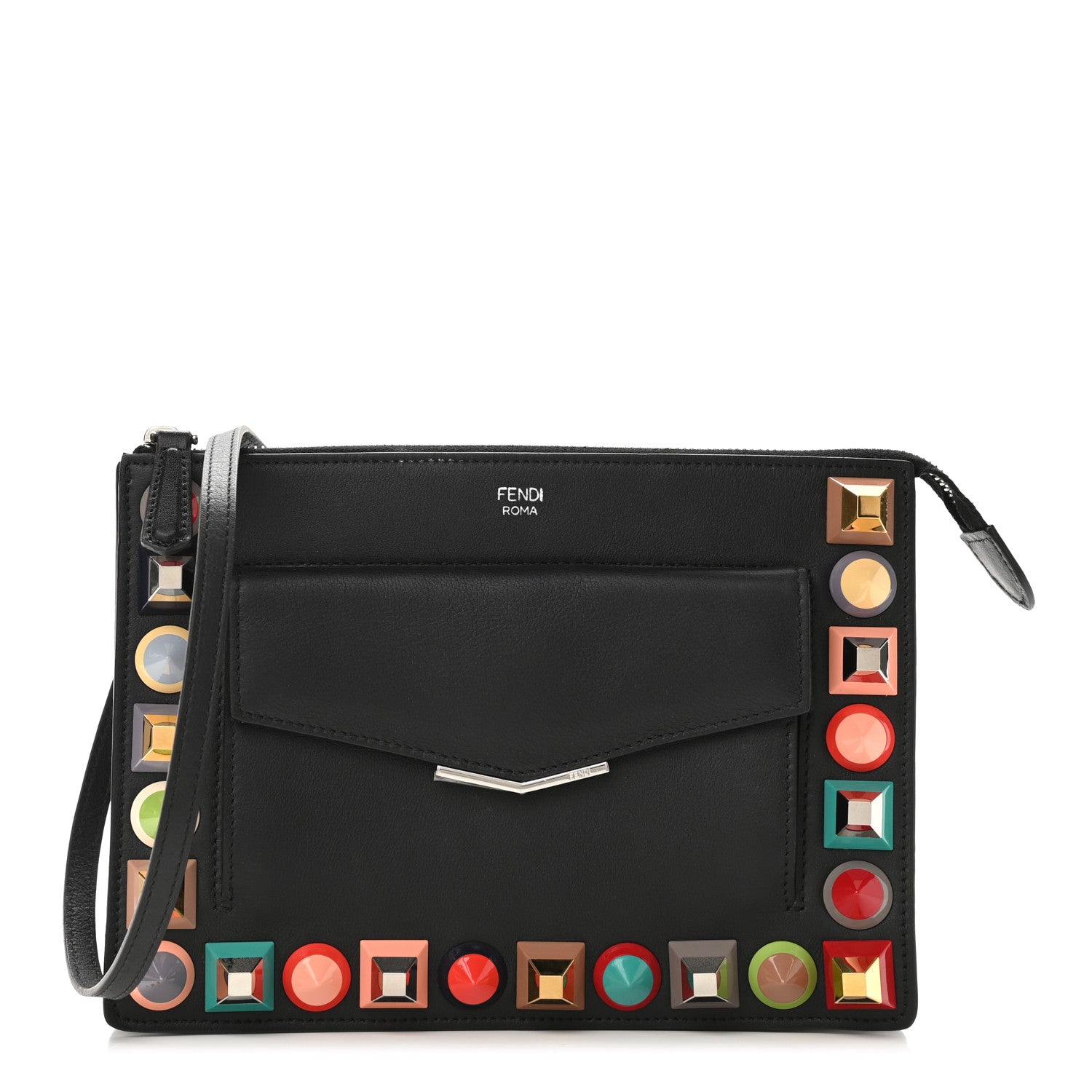 Fendi Vitello Dolce Studded Mini 2Jours Pouch Black Multicolor 1 of 12